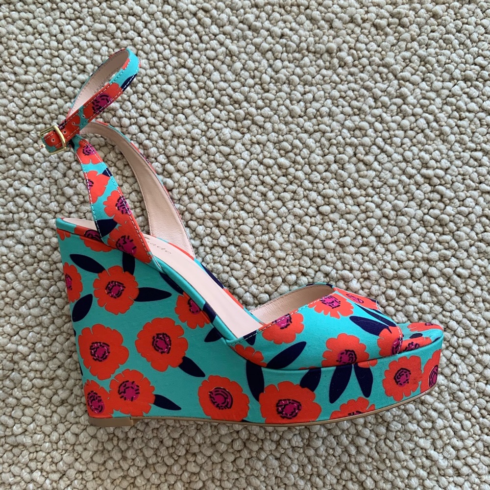 Kate Space Teal and Orange Floral Wedges, Size 7M